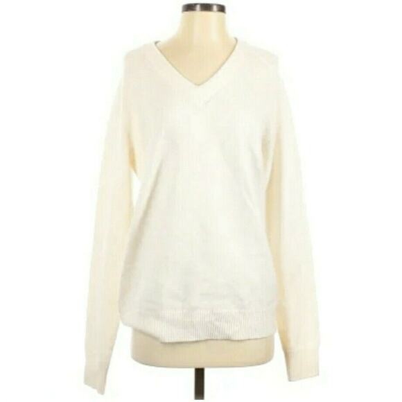 Maje Sweaters - MAJE Metro wool blend vneck knit pullover classic basic sweater ivory Sz 1 S NEW